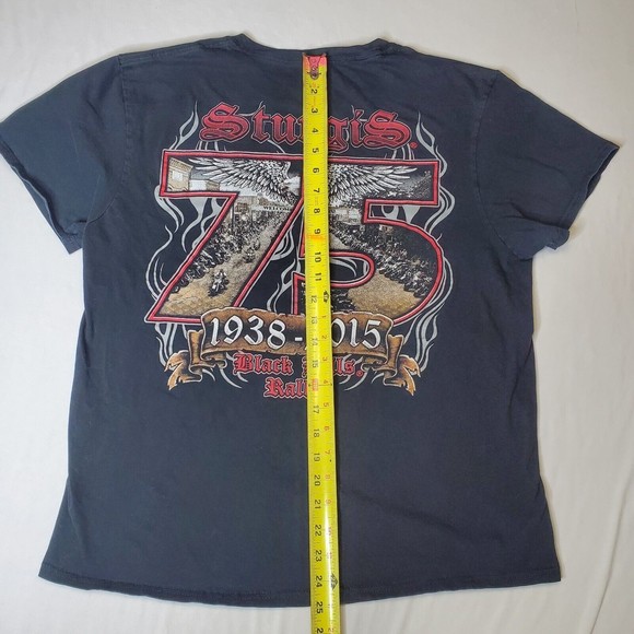 Sturgis SD 75th Anniversary Black Hills Rally T Shirt Main Street 2015 Men's Lg - Picture 5 of 8